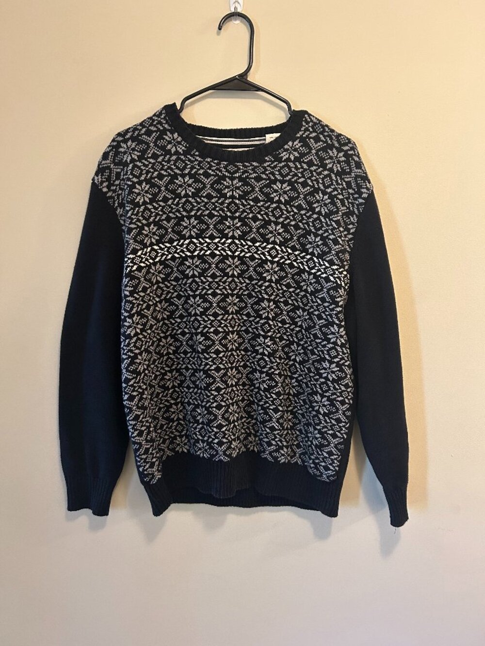 Weatherproof Vintage Fair Isle Snowflake Sweater Black White Men's XL